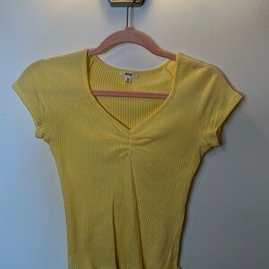 Ardene Pastel Yellow Ribbed V-Neck Tee